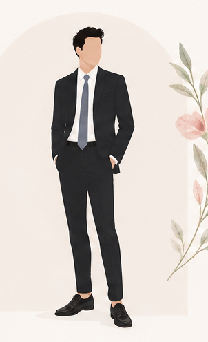 Ilustración de hombre con traje oscuro y corbata